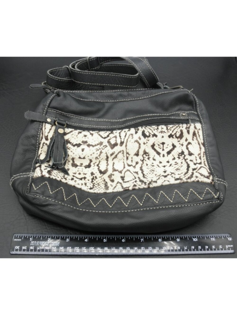 Myra Genuine Hair Black Cowhide Soft Leather Western Crossbody Shoulder Bag FLAW - Picture 2 of 13